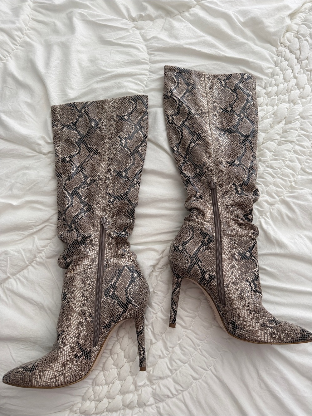 Jessica Simpson Taupe and Black Snake-Print Knee-High Stiletto Boots - Picture 2 of 9